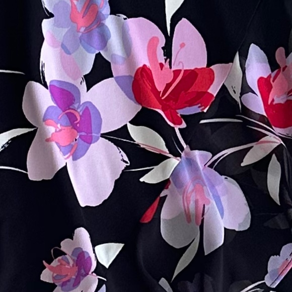 Calvin Klein Plus Size Floral Ruffle High-Low Midi Dress Black/Purple/Red Summer - Picture 4 of 14